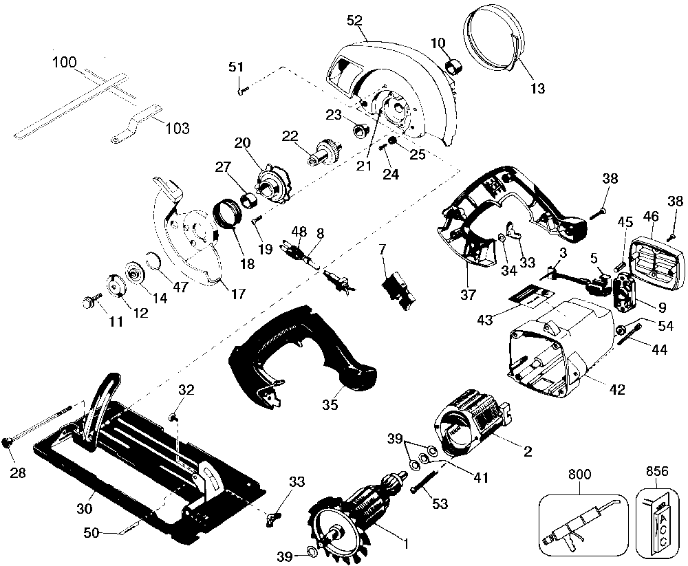 Exploded Diagram A Diagram and Parts List for 7358-04 Type 2 Black and Decker Circular Saw